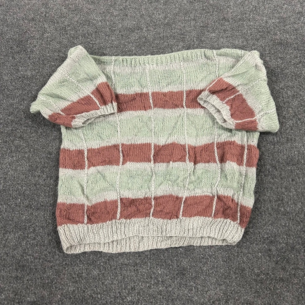 Unbranded Knit Sweater Womens Size L Green Pink Striped Short Sleeve Cottagecore